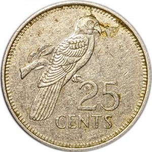 25 cents 1989 Seychelles price, composition, diameter, thickness, mintage, orientation, video, authenticity, weight, Description