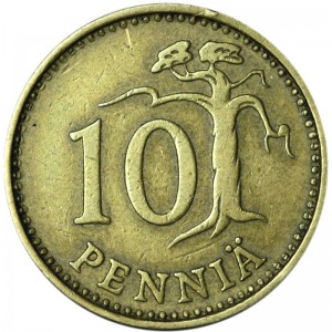 10 penni 1964 Finland, from circulation price, composition, diameter, thickness, mintage, orientation, video, authenticity, weight, Description