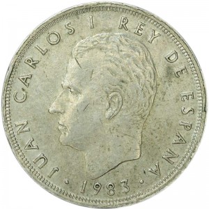 5 pesetas 1983 Spain price, composition, diameter, thickness, mintage, orientation, video, authenticity, weight, Description