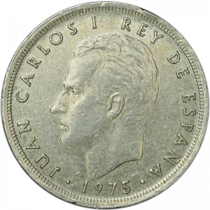 5 pesetas 1975 Spain price, composition, diameter, thickness, mintage, orientation, video, authenticity, weight, Description