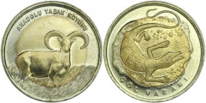 Набор монет 1 лира 2015 Турция, Муфлон и Варан, 2 монеты