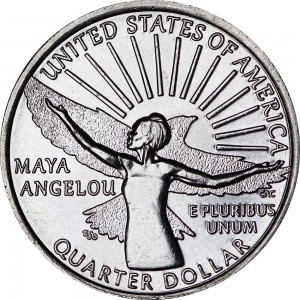 25 cents Quarter Dollar 2022 USA, American Women, Maya Angelou, mint mark D price, composition, diameter, thickness, mintage, orientation, video, authenticity, weight, Description