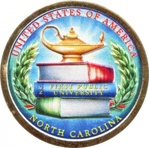 1 dollar 2021 USA, American Innovation, North Carolina, First public university (colorized) price, composition, diameter, thickness, mintage, orientation, video, authenticity, weight, Description