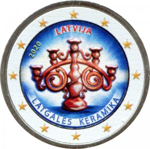 2 Euro 2020 Latvia, Latgalian pottery (colorized)