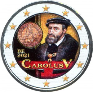2 euro 2021 Belgium, 500th anniversary of the minting of Charles V's golden guilder  (colorized)