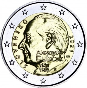 2 евро 2021 Словакия, 100 лет со дня рождения Александра Дубчека цена, стоимость
