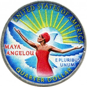 25 cents 2022 USA, American women, Maya Angelou (colorized) price, composition, diameter, thickness, mintage, orientation, video, authenticity, weight, Description