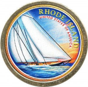  1 dollar 2022 USA, American Innovation, Rhode Island, Reliance yacht (colorized) price, composition, diameter, thickness, mintage, orientation, video, authenticity, weight, Description