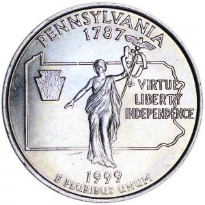 25 центов 1999 США Пенсильвания (Pennsylvania) двор D цена, стоимость
