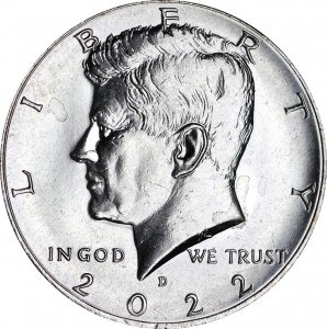 Half Dollar 2022 USA Kennedy mint mark D price, composition, diameter, thickness, mintage, orientation, video, authenticity, weight, Description
