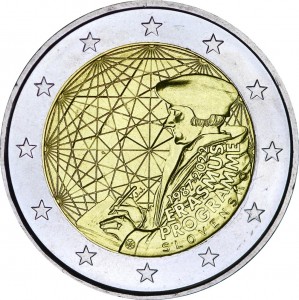 2 euro 2022 Slovakia, 35th anniversary of the Erasmus program price, composition, diameter, thickness, mintage, orientation, video, authenticity, weight, Description