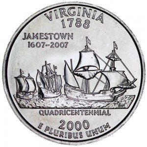 25 центов 2000 США Вирджиния (Virginia) двор D цена, стоимость