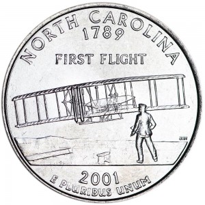 25 центов 2001 США Северная Каролина (North Carolina) двор D цена, стоимость