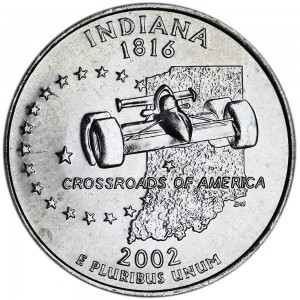 25 центов 2002 США Индиана (Indiana) двор D цена, стоимость