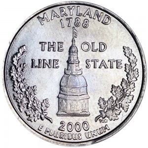 25 cents Quarter Dollar 2000 USA Maryland mint mark P