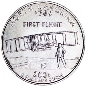 25 центов 2001 США Северная Каролина (North Carolina) двор P цена, стоимость