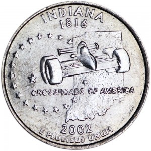 25 центов 2002 США Индиана (Indiana) двор P цена, стоимость