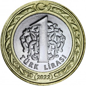 1 lira 2009-2022 Turkey, from circulation price, composition, diameter, thickness, mintage, orientation, video, authenticity, weight, Description