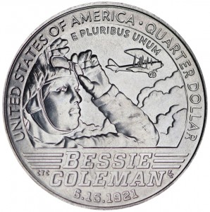 25 cents 2023 USA, American women, Bessie Coleman, pilot, yard D