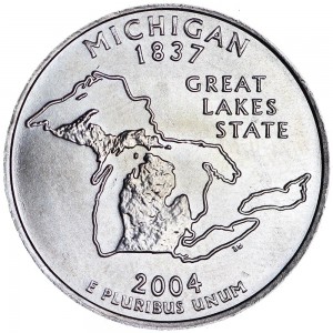 25 центов 2004 США Мичиган (Michigan) двор D цена, стоимость