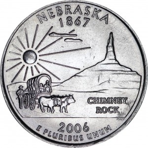Quarter Dollar 2006 USA Nebraska mint mark D price, composition, diameter, thickness, mintage, orientation, video, authenticity, weight, Description