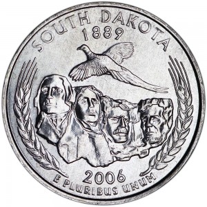 Quarter Dollar 2006 USA South Dakota mint mark D price, composition, diameter, thickness, mintage, orientation, video, authenticity, weight, Description