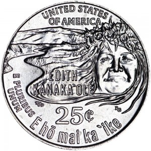 25 cents 2023 USA, American women, Edith Kanakaole, singer, mint P