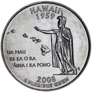 25 cents Quarter Dollar 2008 USA Hawaii mint mark P