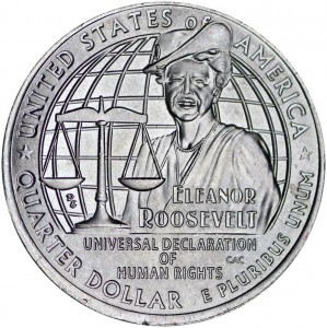 25 cents 2023 USA, American women, number 8, Eleanor Roosevelt, singer, mint P