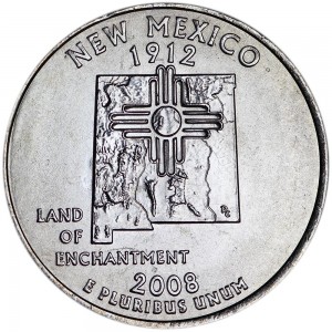Quarter Dollar 2008 USA New Mexico mint mark P price, composition, diameter, thickness, mintage, orientation, video, authenticity, weight, Description