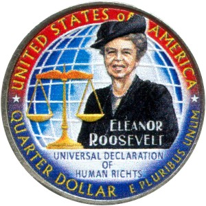 25 центов 2023 США, Американские женщины, номер 8, Элеонора Рузвельт (цветная)