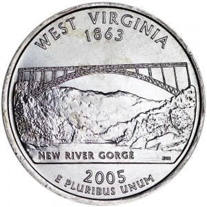 25 центов 2005 США Западная Вирджиния (West Virginia) двор P цена, стоимость