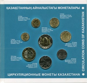 Set 1, 2, 5, 10, 20, 50, 100, 200 Tenge 2021 Kasachstan, regulär geprägte Münzen, 8 Münzen
