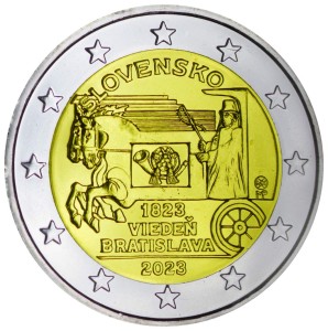 2 Euro 2023 Slowakei, 200. Jahrestag der Eröffnung der Pferdepost auf der Strecke Wien-Bratislava