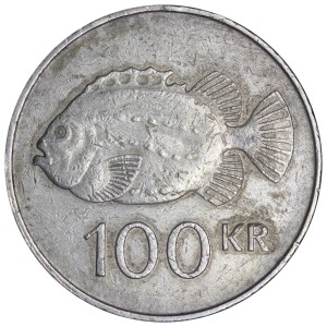 100 крон 1995-2011 Исландия, Морской воробей, из обращения цена, стоимость