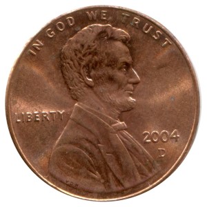 1 cent 2004 USA Lincoln, mint D, from circulation