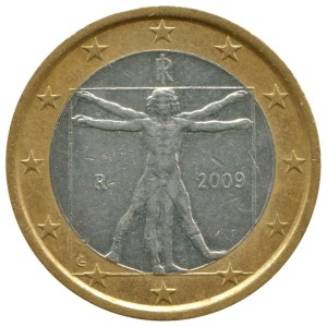 1 euro 2008-2023 Italy, from circulation price, composition, diameter, thickness, mintage, orientation, video, authenticity, weight, Description