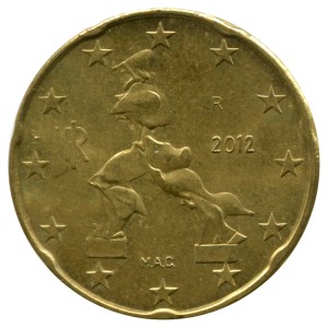 20 центов 2008-2023 Италия, регулярный чекан, из обращения