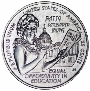 25 cents 2024 USA, American women, number 12, Patsy Takemoto Mink, mint P, price, composition, diameter, thickness, mintage, orientation, video, authenticity, weight, Description
