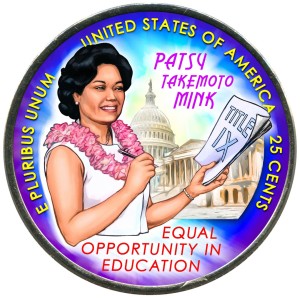 25 cents 2024 USA, American women, number 12, Patsy Takemoto Mink, (color), price, composition, diameter, thickness, mintage, orientation, video, authenticity, weight, Description