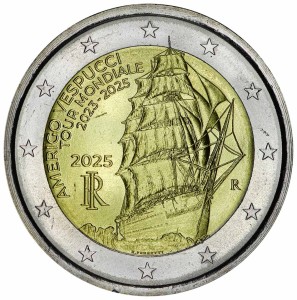 2 Euro Italien 2025, Reise um die Welt auf einem Schiff «Amerigo Vespucci»