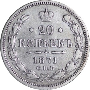20 kopecks 1871 HI Russland, Alexander 2, neuer Adler, aus dem Verkehr