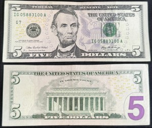 5 Dollar 2006 USA, Banknote aus dem Verkehr