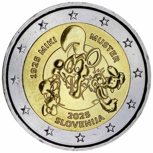 2 euro 2025 Slowenien, 100 Jahre seit der Geburt von Mickey Muster