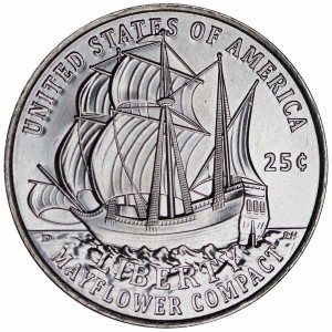 25 центов 2026 США, Корабль, парусник, Мэйфлауэр, 250 лет Независимости, двор D