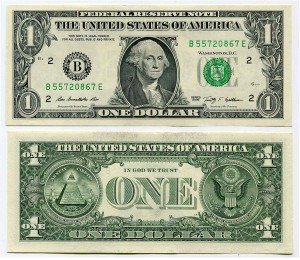 1 Dollar 2009 USA (B), Banknote aus dem Verkehr