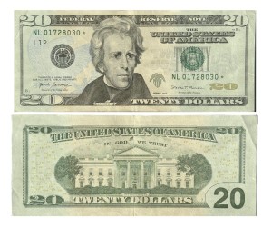 20 Dollar 2017 USA  Zimmer mit einem Stern, eine Reihe von Substitutionen, Banknote aus dem Verkehr
