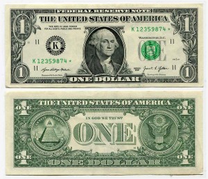 1 Dollar 2021 USA K Zimmer mit einem Stern, eine Reihe von Substitutionen, Banknote aus dem Verkehr
