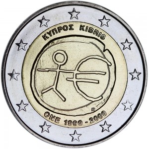 2 евро 2009, 10 лет Экономическому и валютному союзу, Кипр цена, стоимость