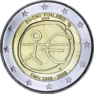 2 евро 2009, 10 лет Экономическому и валютному союзу, Финляндия цена, стоимость